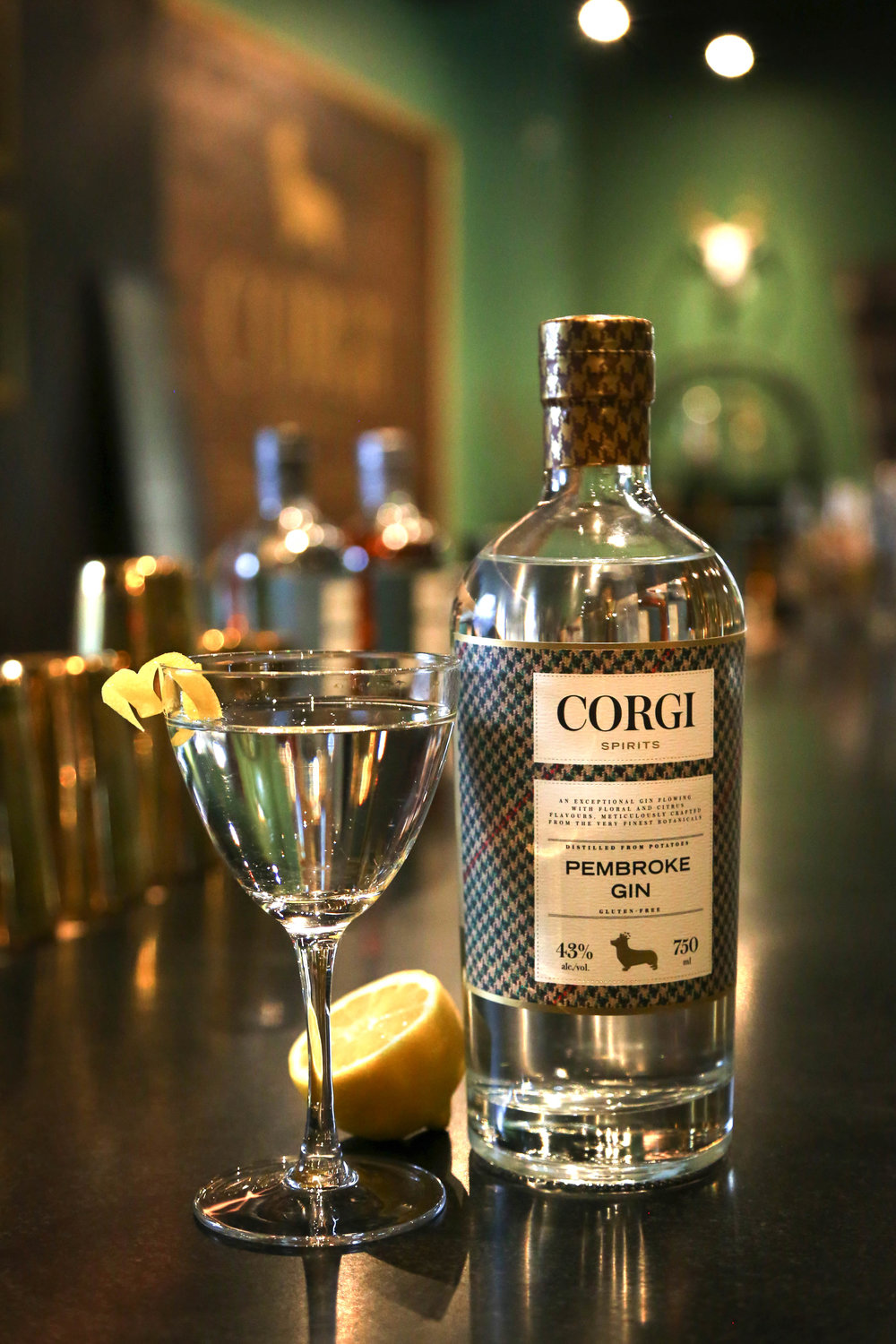 CLASSIC MARTINI   2.5 oz Corgi Spirits Pembroke Gin  0.5 oz dry vermouth  Lemon twist or olives for garnish    Fill a mixing glass with ice, add gin and vermouth. Stir until well chilled. Strain into a chilled cocktail glass. Add garnish.